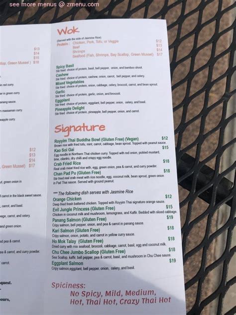 Royyim Thai Cuisine menu